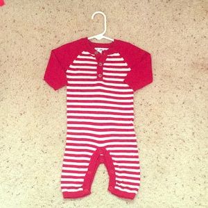 Red & white sweat material body suit